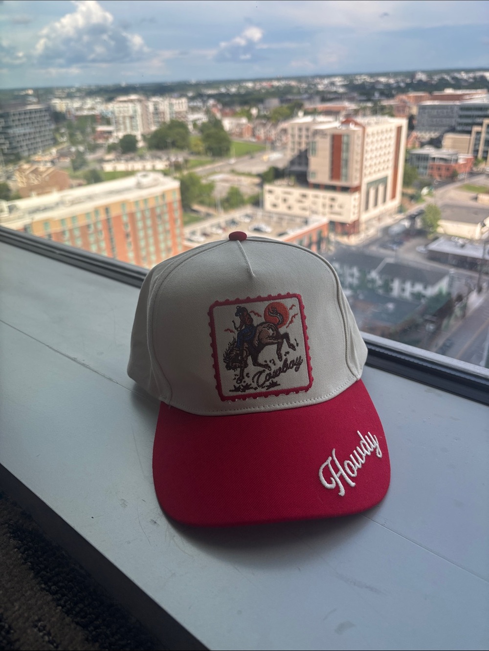 David and Young Cream and Red 'Howdy' Cowboy Patch Baseball Cap